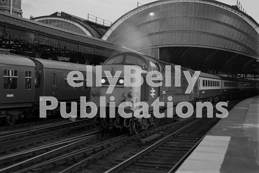 LPIS DSL BW NEGS 0027 
 EE Class 55 Deltic 55005 'The Prince of Wales's Own Regiment of Yorkshire' passes north through York with the Down Tees Tyne Pullman' on 23rd September 1975. 
 Keywords: EE,Deltic,Class 55,D9005,9005,55005,York,BR,Eastern,Passenger,B&W