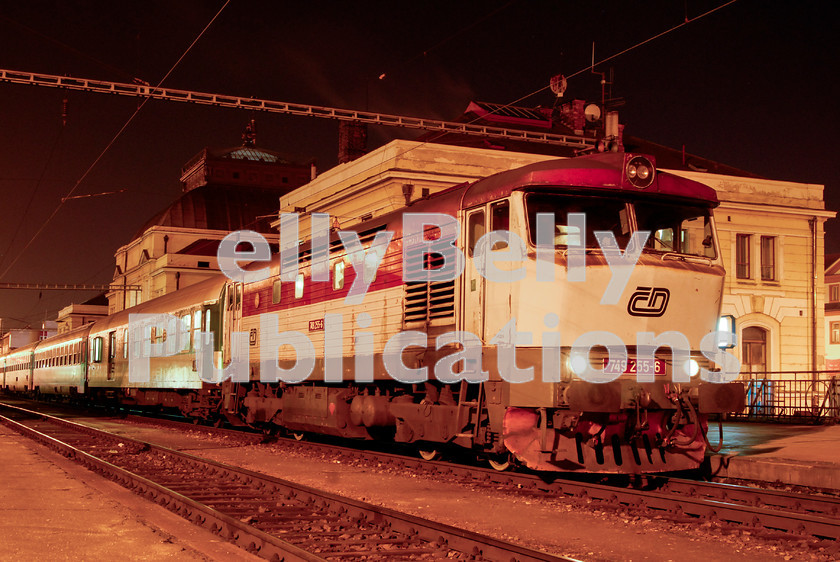 LPAP-EUR-CO-0005 
 749255 waits to be uncoupled at Ceske Budejovice, after arriving from Gmund in Austria, 23rd January 2008. 
 Keywords: Czech, Czechoslovakia, Passenger, Colour, 2008