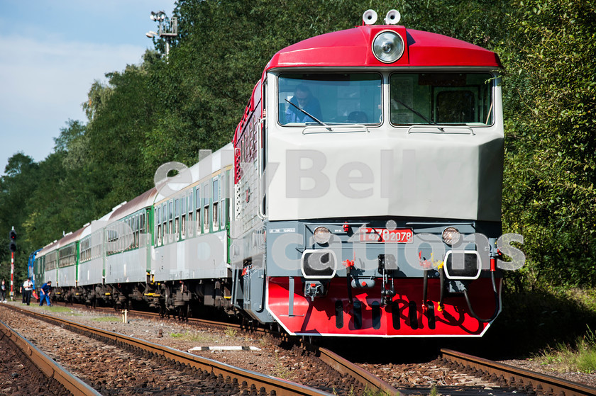 LPAP-EUR-CO-0044 
 At the 'Grumpies' event (Class 749 / 751 loco's) at Luzna, preserved 749240 (wearing it's original number T4782078) takes a special from Luzna, 14th September 2013. 
 Keywords: Czech, Czechoslovakia, Passenger, Colour, 2013