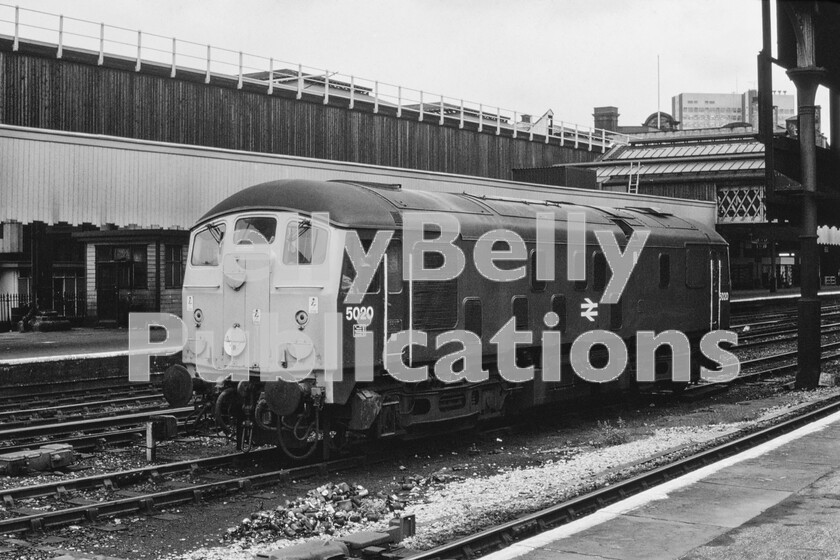 LPPC DSL CO 0008-Edit 
 Possibly dating some time in late-1972/early-1973, after its repaint into BR Blue with yellow ends and the new BR logo, 5020 (later 24020) ticks over in the track allocated to the Manchester Victoria banker (Circuit T42/T43 duty). The loco was allocated to Longsight at this time. In the big purge of the Class 24s during the summer of 1975, 24020 was placed into store at Reddish depot during the first week of July and then withdrawn on August 10th. By the time this photograph was taken at Manchester in the mid-1970s, examples of the first 20-built BR Sulzer Type 2 Class 24s were quite rare, especially in such good external condition as this  almost ex-shops. The jobs for such engines were dwindling and the later Class 25s were often being used instead. Although built at Derby for LMR allocation, due to the rather bizarre idea that BR had of building new Class 33 locomotives with electric carriage-heating equipment for the SR which had no compatible rolling-stock, the Class 24s were loaned to the South Eastern Division for use double-heading with 33s in Kent and Sussex to provide warm coaches on their trains in winter. 
 Keywords: Digital, Rights Managed, Stock