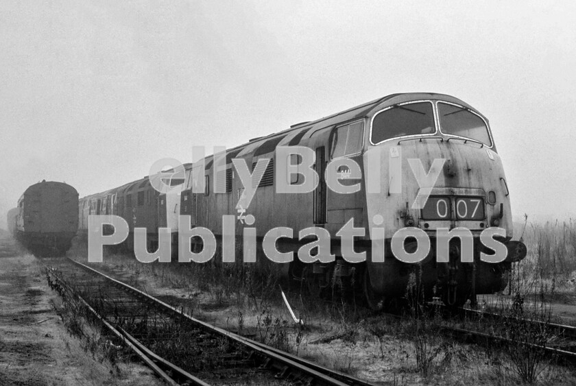 LPPC DSL CO 00970117-Edit 
 The names Spartan, James., as the headcode box that someone at Swindon has arranged as a spoof suggests, 844 Spartan looks as if it is about to go into battle stripped for action as its namesakes would have done, but sadly the loco is on a scrap line outside the back of the works in December 1971, hence its lean and hungry look. It still looks presentable though and certainly as good as some that were still running, considering the state the Western Class 52s were allowed to descend into before withdrawal. I have said before about the scandalously short lives of the Standard steam classes, but these hydraulic types of diesel come close. Spartan was completed on 12/4/61 and enjoyed only ten years of action, being withdrawn on 3/10/71 and scrapped on 19/5/72. It is said that when taken out of service, classmate 857 was in faultless order. 
 Keywords: BR, Western, Swindon Works, 1971, Scrap, Withdrawn, Class 43, Warship, 844, 'Spartan'