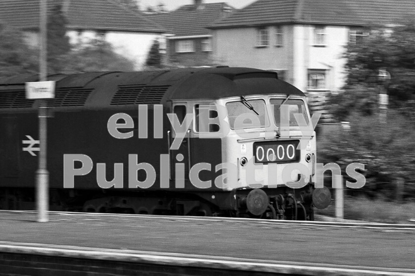 LPPC DSL BW 0405 
 Hurrying westwards in 1976 is a Brush Type 4 Class 47 on a West of England express. By this time, train reporting codes were being electronically communicated from signalbox to signalbox, so there was no need any more for locomotives to display them. Hence the 0000 in the locos headcode box. Someone has obviously made some sort of almost successful effort to line up the zeros. Unusual! 
 Keywords: BR, Twyford, Class 47, Passenger, BR, Western