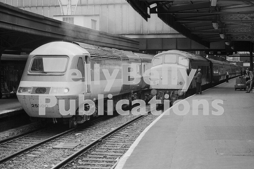 LPPC DSL BW 1269 
 With the almost complete elimination of longer distance locomotive-hauled timetabled passenger trains, except for Northern and Chiltern Railways and the individual franchised railway firms that eradicated the role of an overarching British Rail, spotters are no longer treated to the occasional exciting sight of foreign locomotives working off region. A regular foreigner during the Winter 1983/4 timetable was a Class 45 Peak on the 13.07pm 1M14 Paddington to Liverpool service. Some time in Summer 1983 (possibly the10th or 24th June) 45131 is waiting to leave London Paddington. Meanwhile, HST power car 43008 (from set 253004) is idling in the adjacent platform. Given I rarely took notes of photographs, its amazing what can be found out from the Internet and social media. 
 Keywords: BR, Western, Passenger, HST, 43008, Class 45, 1M14, 1983, 45131