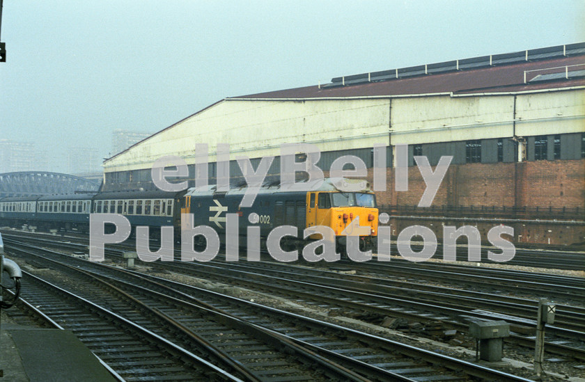 LPAP-DSL-CO-0039 
 In large logo, 50002 'Superb' arrives at Paddington, 20th February 1984. 
 Keywords: BR, Western, GWR, London, Paddington, Diesel, BR, Passenger, Colour, Class50, 50002, D402, BR, 1984