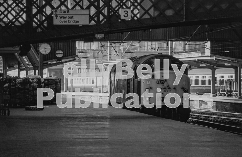 LPPC DSL CO 0052-Edit 
 Carlisle (Citadel) station is almost deserted on a Sunday afternoon as an English Electric Type 4 Class 40 number 212 (40012) creeps down the platform to the south end of the station ready to take over a West Coast Inter City express diverted over the Settle and Carlisle line. 212 was built in 1959 and in 1960 was named Aureol. It was one of the few then allocated to the LMs Western lines to receive a name after one of the ocean-going vessels to frequent Liverpool docks. It was saved from scrap and now resides under preservation at the Midland Railways Swanwick Junction facility. 
 Keywords: Digital, Rights Managed, Stock