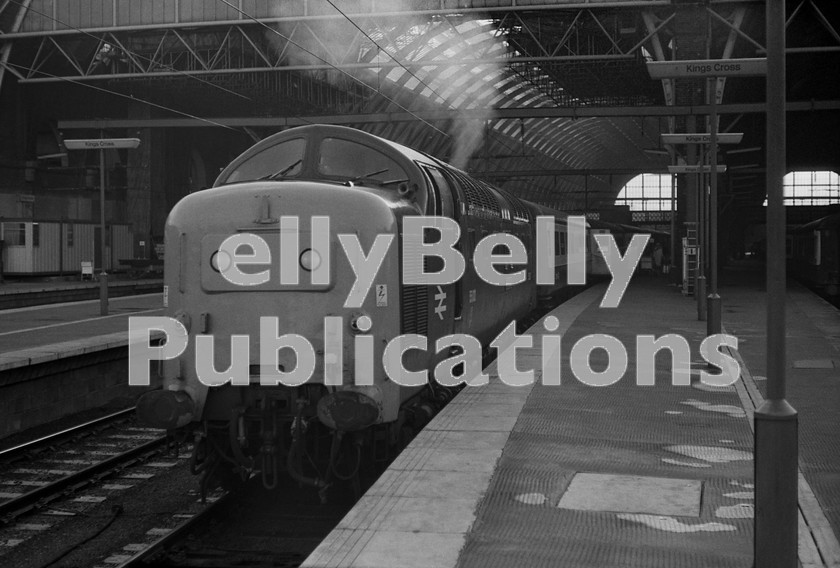 LPIS DSL BW NEGS 0114 
 EE Class 55 Deltic 55012 'Crepello' waits to depart north from London King's Cross station on 21st November 1978. 
 Keywords: EE,Deltic,Class 55,D9012,9012,55012,BR,Eastern,B&W,Passenger,King's Cross