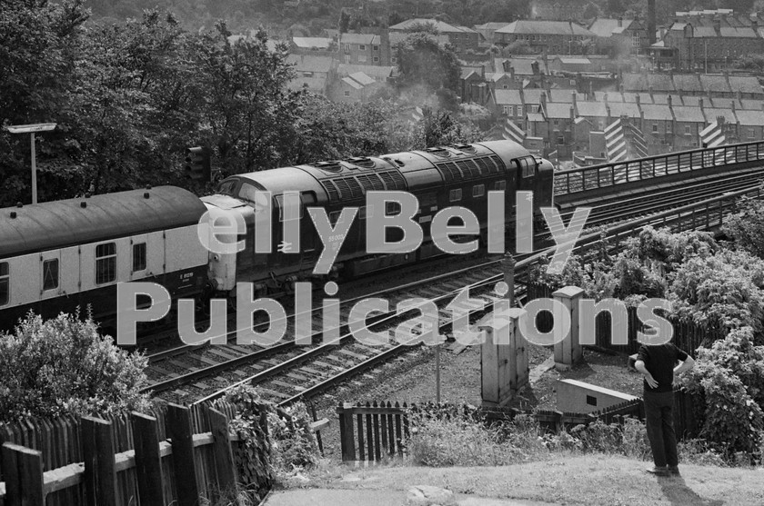 LPIS DSL BW NEGS 0031 
 EE Class 55 Deltic 55003 'Meld' departs south from Durham station with the 10.40 Edinburgh to King's Cross service on 23rd August 1977. 
 Keywords: EE,Deltic,Class 55,D9003,9003,55003,Durham,BR,Eastern,Passenger,B&W