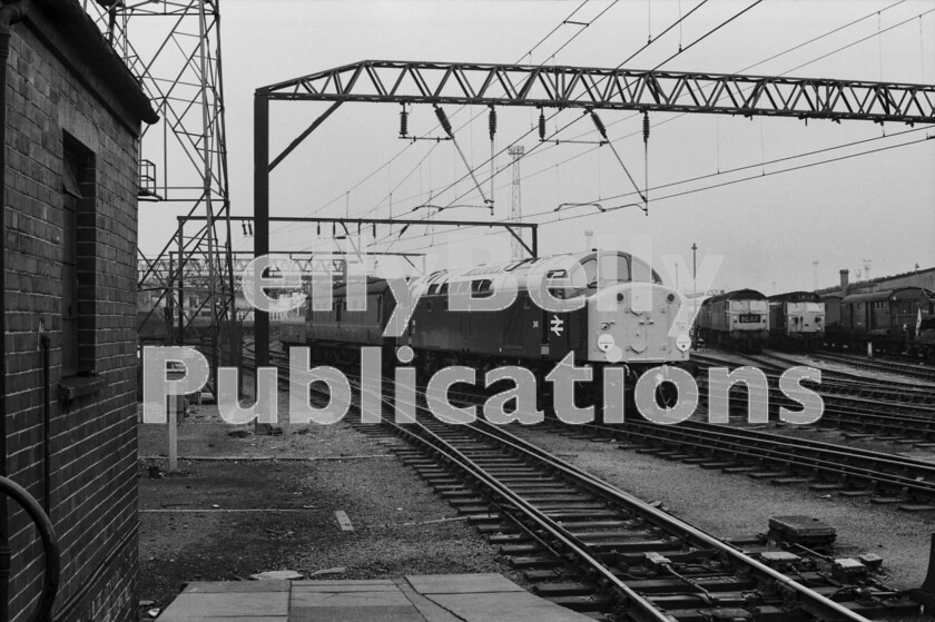 LPPC DSL BW 1243 
 An interesting picture. Back in the 1970s and before, at Crewe you didnt have to wait very long for something out of the ordinary to appear and here, in June 1972, this English Electric Type 4 Class 40 number 241 (later 40041) is setting out, possibly from Gresty Lane or the yards south of Crewe station and is passing the Traction Maintenance Depot with what appears to be some sort of test train, having just been overhauled in Crewe Works and looking smart in a new coat of Rail Blue. The train consists of an ex-LMS Stanier coach converted for testing purposes and a single Diesel Brake Tender to provide extra brake force, or maybe drag on the locomotive. The more you watched, the more you saw. 
 Keywords: Digital, ISO, John Stiles