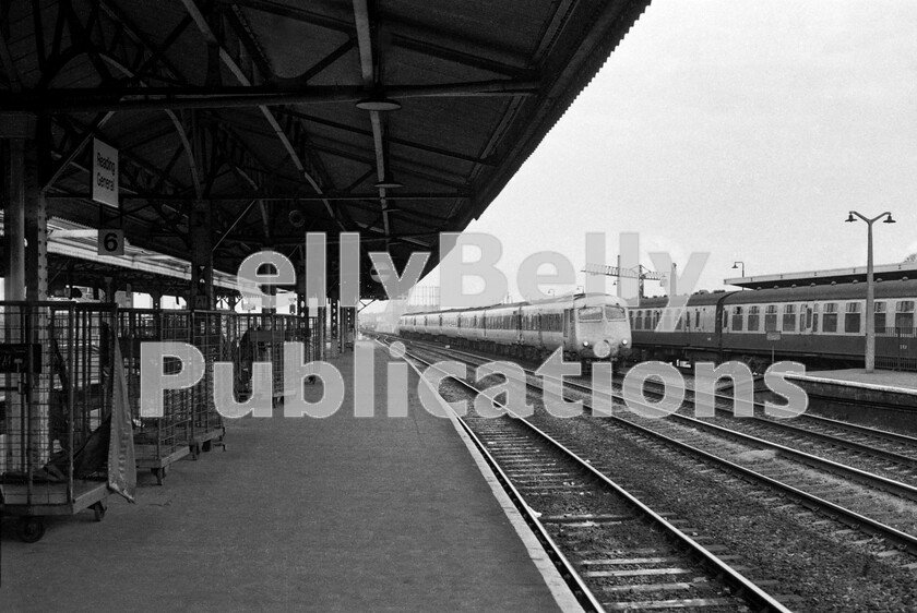 LPPC DSL BW 0356 
 On one of its last-ever diagrammed trips, the early evening down Bristol Pullman hurries past Reading General station. By this time these Pullman units exclusivity was mainly curiosity value, as their ride was considerably inferior to the Mark 2 coaching stock used by the WR on their InterCity routes. The corporate planners obviously hadnt got to grips with Reading signage by this point, as although Reading Southern station had been demolished and replaced with the platform at which the London Waterloo-bound Southern 4 CIG unit is standing at, the main station is still, at this point, called Reading General. The appellation General being a very GWR way of saying their station was the more important if there was more then one in a town. 
 Keywords: BR, Bristol Pullman, Reading, Passenger, 4CIG, Western