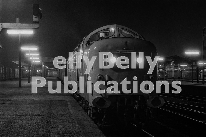 LPIS DSL BW NEGS 0050 
 Class 55 Deltic 55003 'Meld' waits to depart York with 5L18 ECS York to Neville Hill depot (Leeds) on 12th April 1979. It had previously worked 1E01 07:58 Berwick to King's Cross and 1L18 18:09 Kings Cross - York during the day. 
 Keywords: EE, Deltic,Class 55,D9003,9003,55003,York,ECS,BR,Eastern,B&W