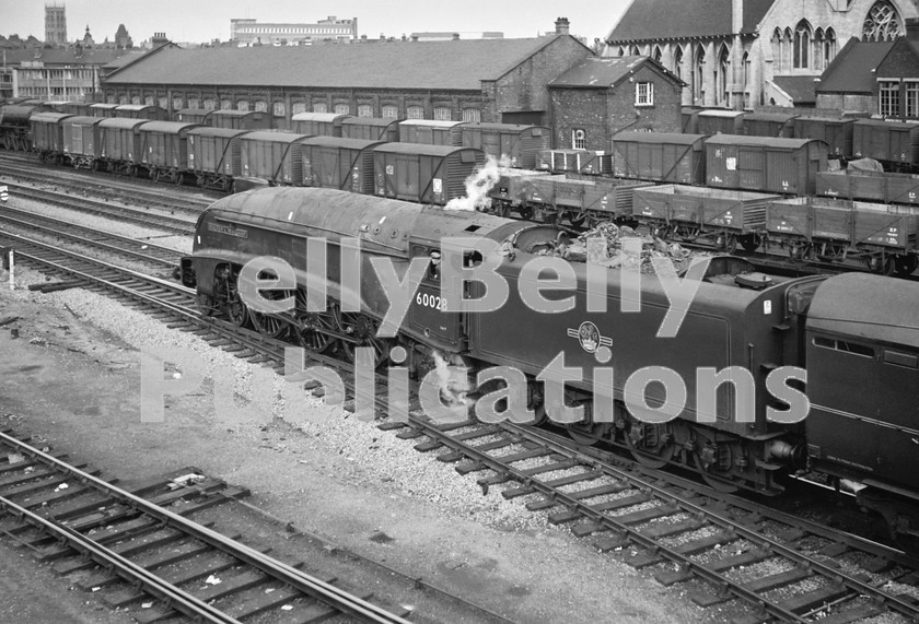 LPIS STM BW NEGS 0126 
 Gresley A4 60028 'Walter K. Whigham' approaches Doncaster with a King's Cross to Newcastle service on 8th September 1962. 
 Keywords: 'Walter K. Whigham', 1962, 28, 34A, 4487, 60028, A4, BR, Black and White, Doncaster, Eastern, Gresley, King's Cross, LNER, Passenger, Steam, Yorkshire