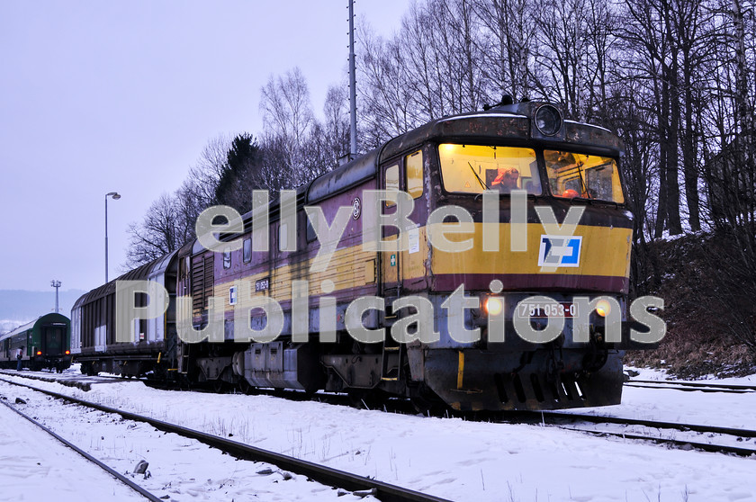 LPAP-EUR-CO-0007 
 Czech Cargo owned 751053 gets ready to leave Jesenik, with a mere single wagon, 9th January 2009. 
 Keywords: Czech, Czechoslovakia, Passenger, Colour, 2009