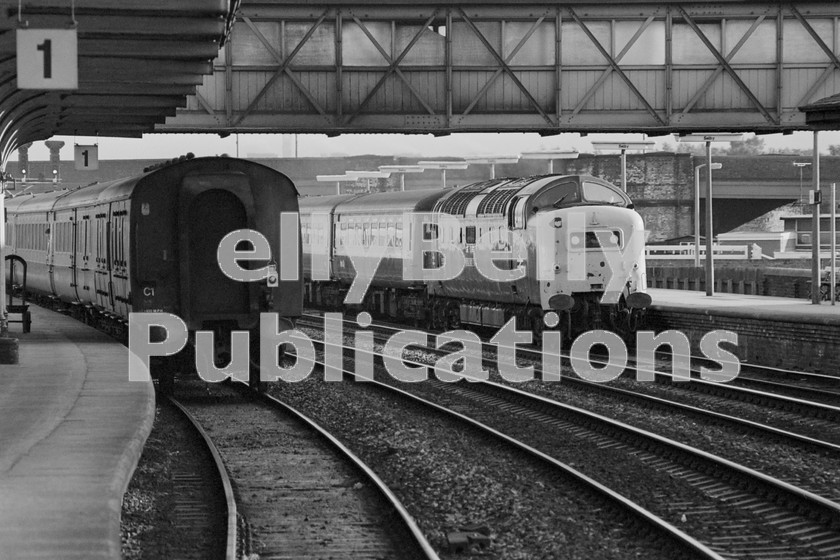 LPIS DSL BW NEGS 0041 
 Class 55 Deltic 55022 'Royal Scots Grey' arrives at Selby on 25th August 1981 with the 16.03 Kings Cross to York service. 
 Keywords: EE,Deltic,Class 55,D9022,9022,55022,Selby,Eastern,BR,Passenger,B&W