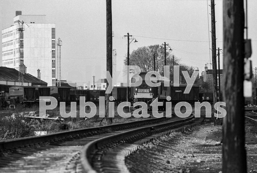 LPPC DSL BW 0881 
 In largely original condition a Peak Class 46 D165 (later 46028) negotiates the tight trackwork of Gloucester Horton Road depot  85B. Behind it is an ex-GW Fruit D long-wheelbase van in use for the movement of locomotive spare parts between works and depots. The city enjoyed two motive power depots in steam days, the other being Barnwood, which was used by the MR locomotives in the area, both for main-line traffic and the extensive dock lines and sidings. 
 Keywords: BR, Western, Gloucester, Class 46, Peak, D165, 46028, Horton Road, Shed, Depot, 85B