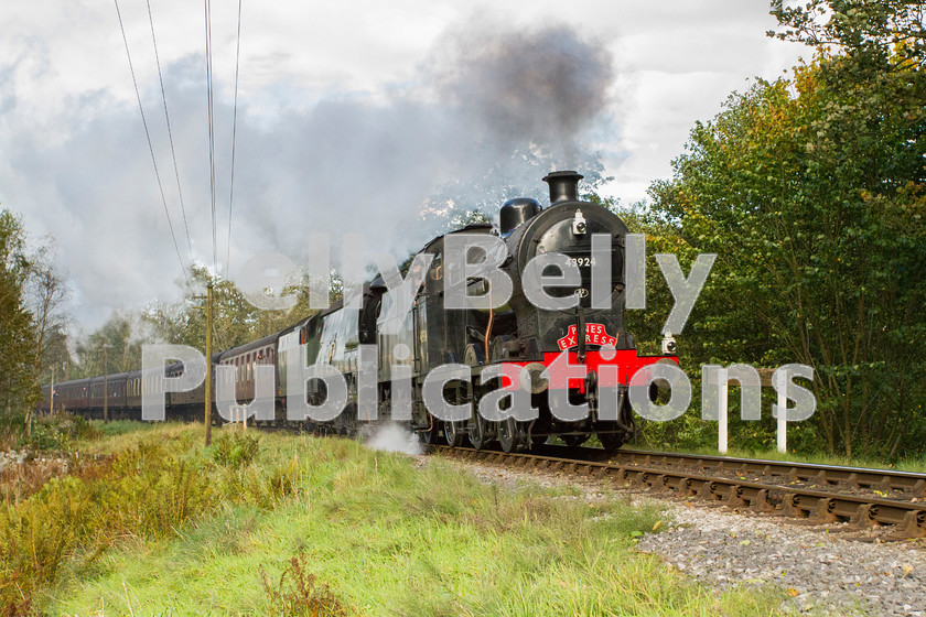 LPISD-STM-CO-0006 
 Re-creating the S&D Pines Express train from the 1950s/60s, Midland 4F 43924 and West Country 34092 Wells approach Oxenhope with the 13:50 Keighley-Oxenhope passenger train on October 10th 2014 during the Autumn Steam Gala. 
 Keywords: Preserved, Eastern, LNER, Yorkshire, Keighley, Steam, Bullied, Passenger Colour, West Country, Stanier, 4F, 34092, 43924, KWVR, 2014