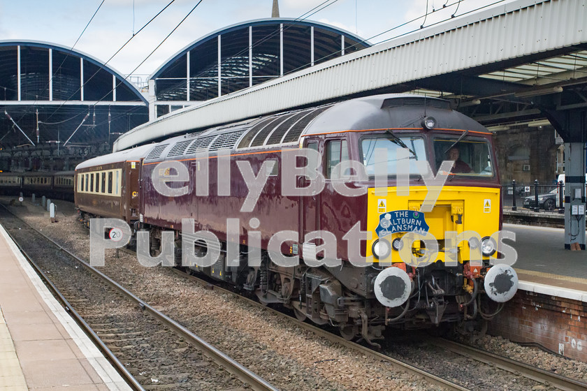 LPIS D DSL CO 0045 
 West Coast Railways Class 57, 57315, slowly makes its way through Newcastle station on Friday 20th June 2014 wih 'The Saltburn Clansman' railtour from Saltburn to Inverness. 
 Keywords: 1Z69, 57315, Class 91, Colour, Digital, Eastern, Newcastle, Passenger, Rights Managed, Stock, Tyne and Wear, West Coast Railways, railtour