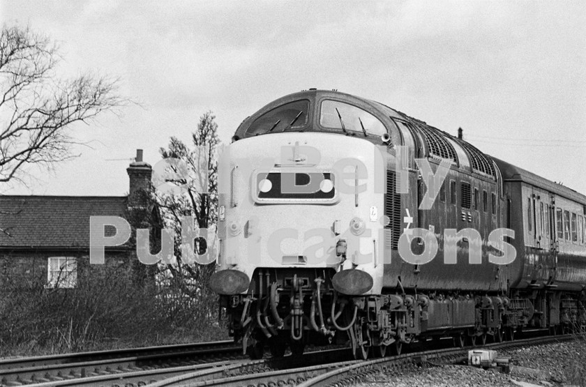 LPIS DSL BW NEGS 0032 
 EE Class 55 Deltic 55020 Nimbus passes through Brayton near Selby on 20th March 1978 with the 08.00 Edinburgh to King's Cross service. 
 Keywords: Nimbus, 1978, 34G, 55020, BR, Black and White, Brayton, Deltic, Diesel, EE, Eastern, FP, Finsbury Park, Passenger, Selby, Yorkshire