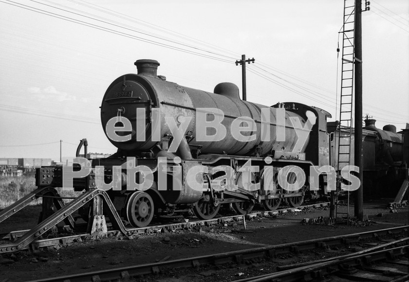 LPIS STM BW NEGS 0149 
 Gresley O2 63942 of Doncaster shed (36A) lies in store awaiting repair at Doncaster Works (which it would enter in March 1961). The date is believed to be 1959-61. 
 Keywords: 36A, 63942, O2, BR, Black and White, Eastern, Doncaster, LNER, Shed, Gresley, Steam