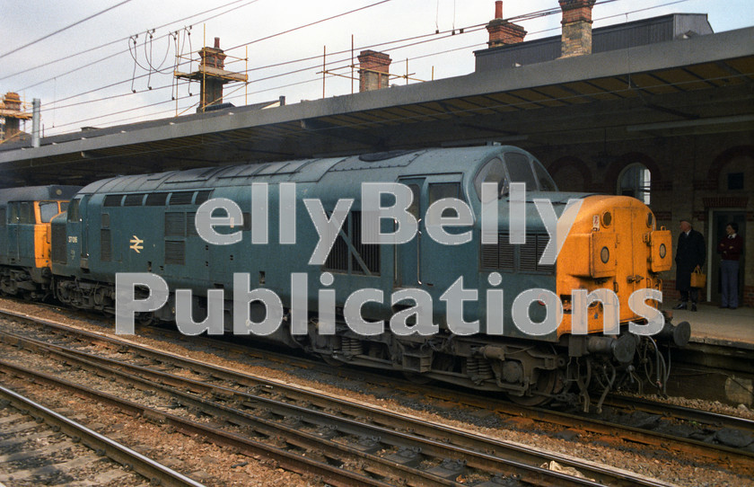 LPAP-DSL-CO-0120 
 37016 is paired with a class 31 through Ipswich on a freightliner, 9th April 1985. 
 Keywords: BR, Eastern, LNER, Suffolk, Ipswich, Diesel, BR, Freight, Colour, Class37, 37016, D6716, TE, 1985