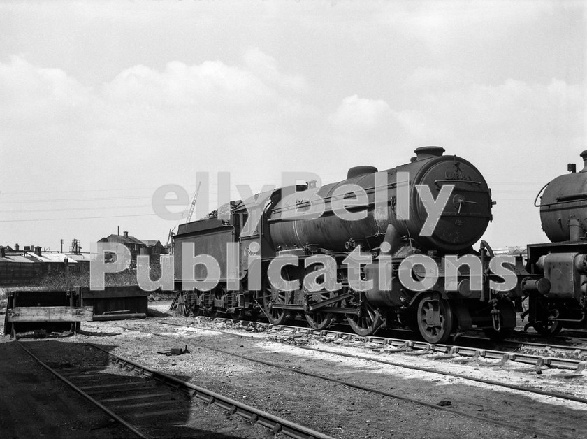 LPIS STM BW NEGS 0155 
 Stratford (30A) allocated K3 61805 awaits its next duty at its home shed some time in the 1950s. 
 Keywords: 30A, 61805, K3, BR, Black and White, Eastern, Stratford, LNER, Shed, Gresley, Steam