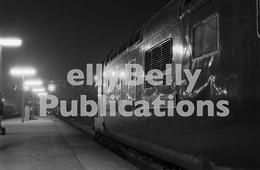 LPIS DSL BW NEGS 0051 
 You can feel the vibrations from the engines of EE Class 55 Deltic 55013 'The Black Watch' as it waits to depart York with the 21.50 TPO service to Aberystwyth on 30th October 1978. 
 Keywords: EE,Deltic,Class 55,D9013,9013,55013,York,Parcels,1978,B&W,Eastern,BR