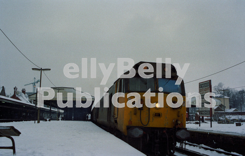 LPAP-DSL-CO-0109 
 50045 'Achilles' heads towards London at Basingstoke, 9th February 1985. 
 Keywords: BR, Southern, Southern, Hampshire, Basingstoke, Diesel, BR, Passenger, Colour, Class50, 50045, D445, BR, 1985