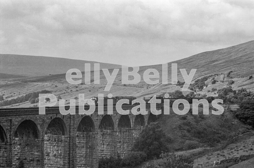 LPPC DSL BW 1182 
 Having moved across the valley, this is the view shown in the previous photograph from the opposite direction. Not long after arriving another freight came into view on the up line having passed through Dent station and followed the contours to Dent Head again. This time there was no throb, only the familiar ringing sound of an English Electric Type 4 Class 40 which interrupted the singing of a skylark. Freight traffic was plentiful to watch during a sunny, still, warm and almost idyllic afternoon watching trains. I am not certain what the load behind the locomotive is, but it almost looks like a steam boiler.